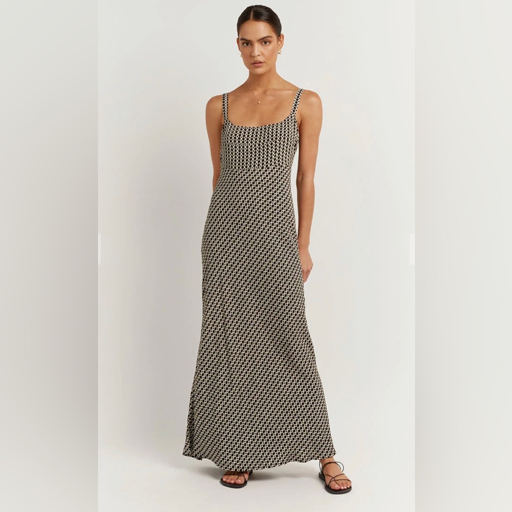 DISSH MARS BLACK GEO SLIP MIDI DRESS SIZE 6 NWT